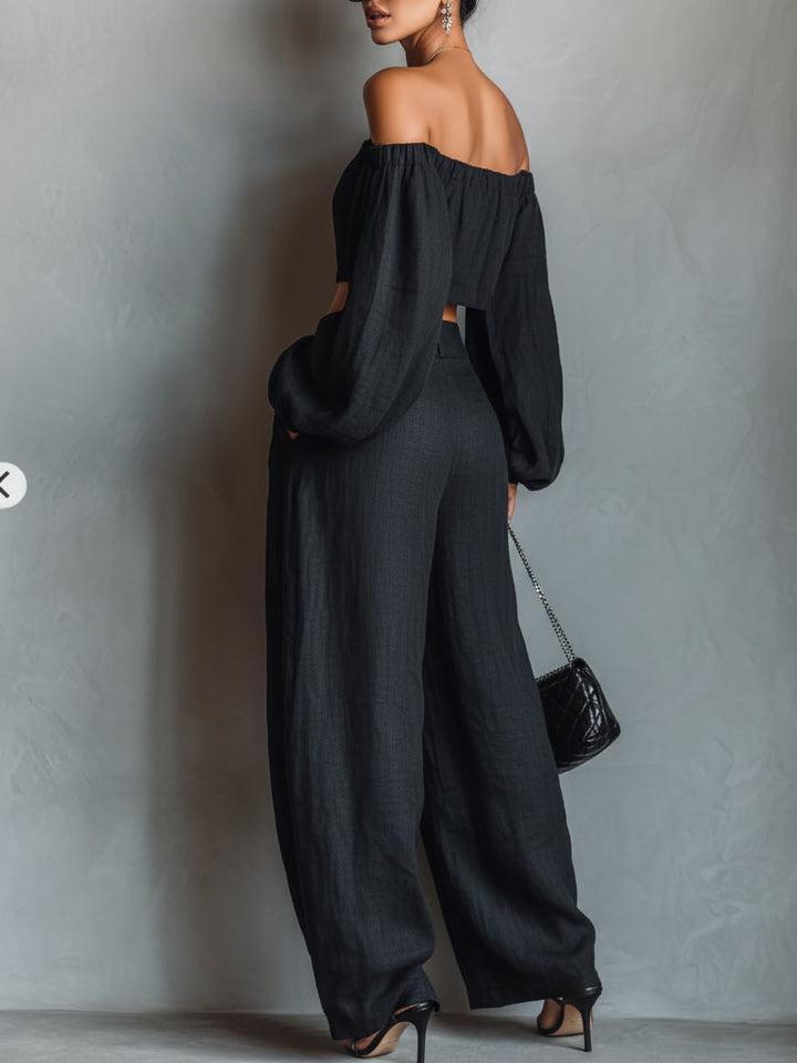 Maike | Strapless-Set aus Leinen-Mix mit weiter Hose