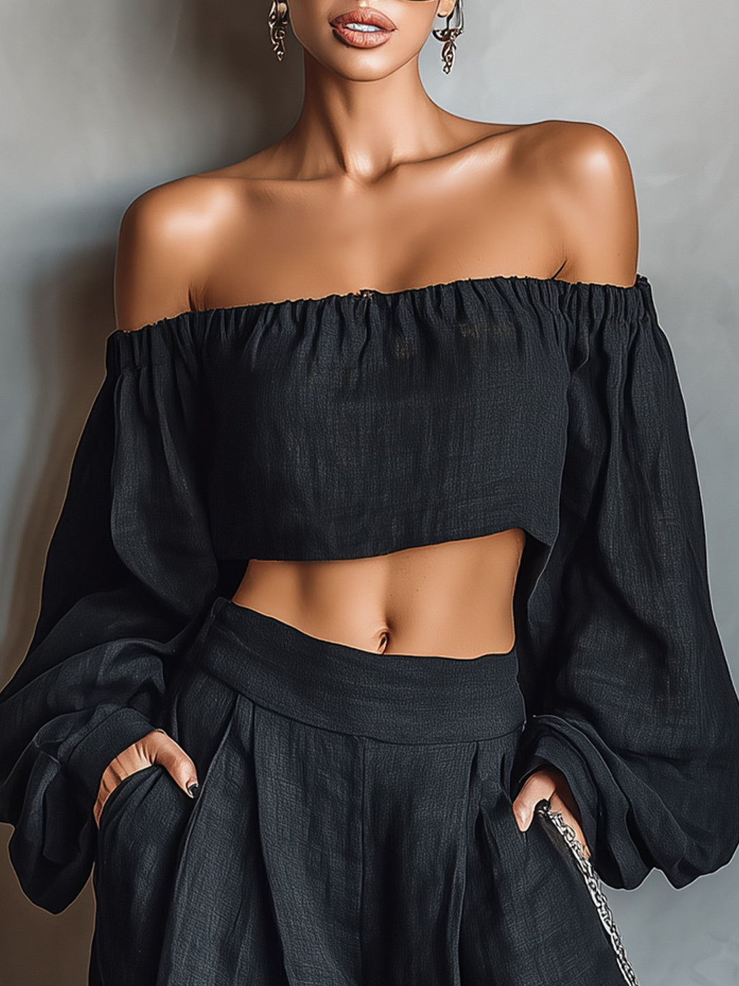 Maike | Strapless-Set aus Leinen-Mix mit weiter Hose