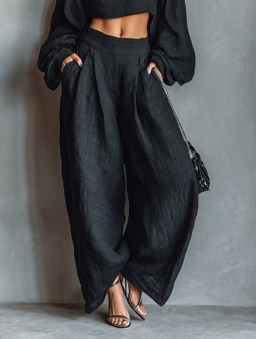Maike | Strapless-Set aus Leinen-Mix mit weiter Hose