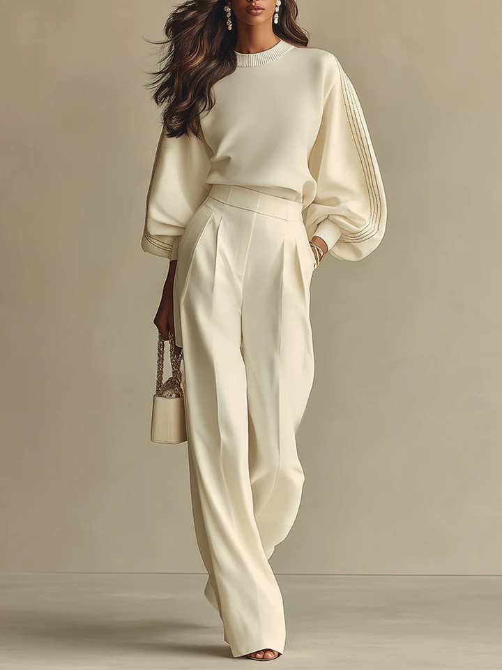 Ylva | Geripptes Strick-Set mit weiter Hose