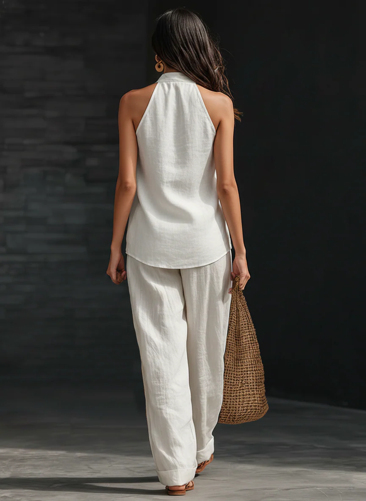 Nele | V-Ausschnitt-Top & weite Hose im Leinen-Look