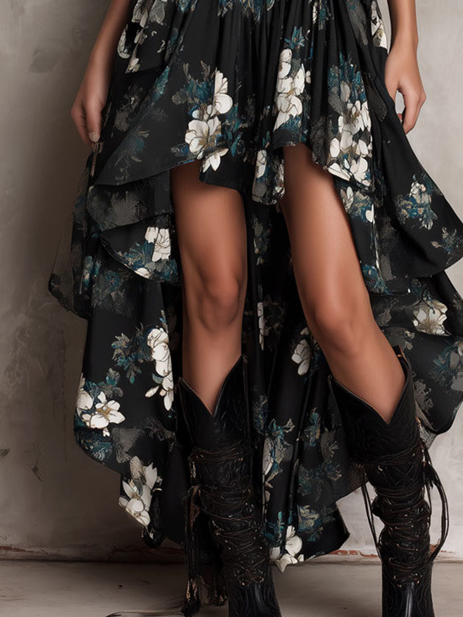 Eleonora | Trägerloses Bohemian-Maxikleid mit Blumenprint