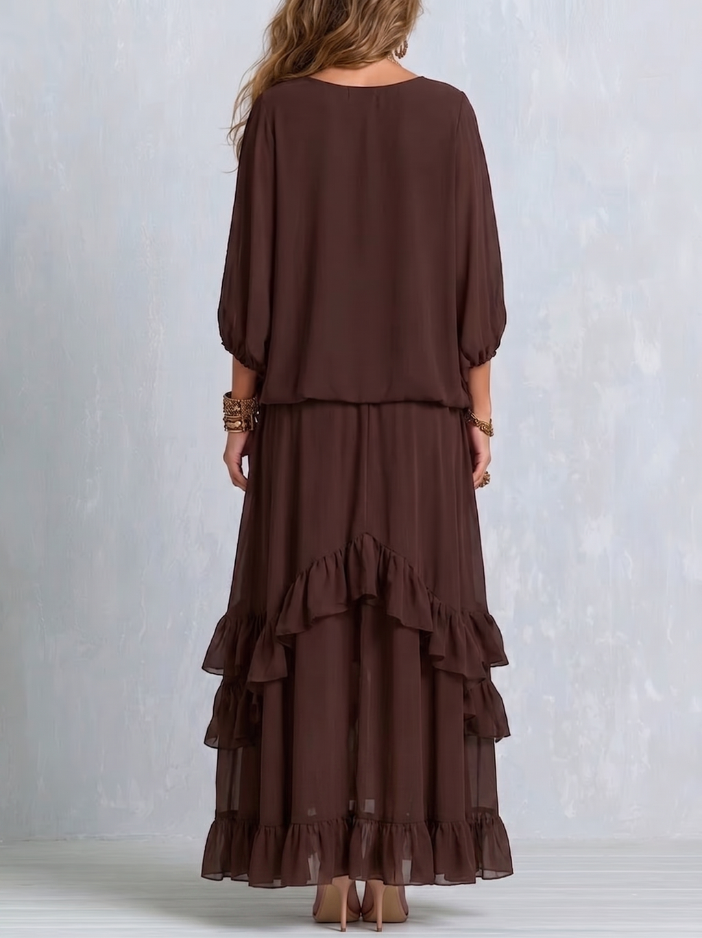 Claudia | Chiffon-Set mit Volantoberteil und weitem Rock