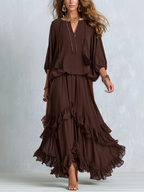 Claudia | Chiffon-Set mit Volantoberteil und weitem Rock