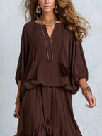 Claudia | Chiffon-Set mit Volantoberteil und weitem Rock