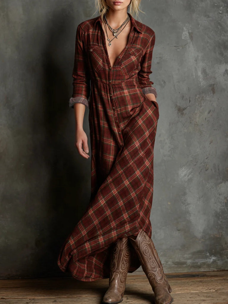 Dörte | Langes Hemdblusenkleid mit Karokragen
