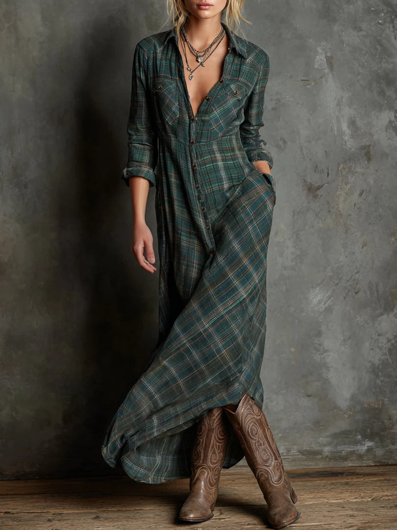 Dörte | Langes Hemdblusenkleid mit Karokragen