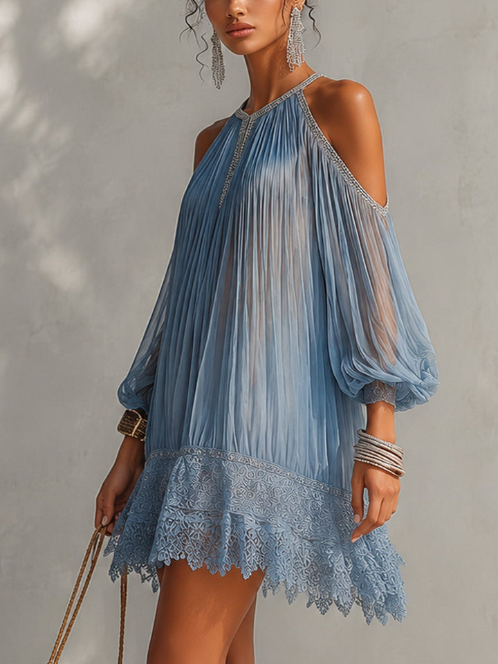 Annelie | Off-Shoulder-Minikleid mit Raffungen und Spitzensaum