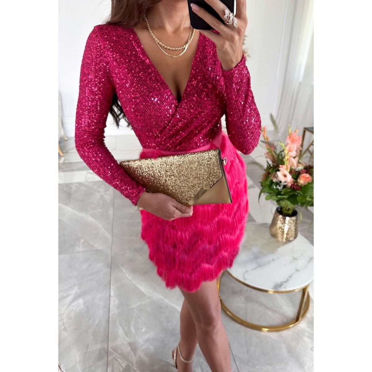 Rosa-Berta | Pailletten-Partykleid mit Fransen
