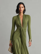 Wiltraud | Maxikleid mit tiefem V-Ausschnitt und Volants
