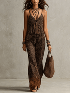 Xenia | Fließendes Dreiteiler-Set mit Leo-Print im Boho-Stil