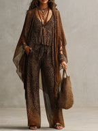 Xenia | Fließendes Dreiteiler-Set mit Leo-Print im Boho-Stil