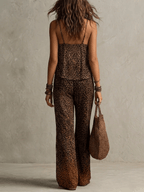 Xenia | Fließendes Dreiteiler-Set mit Leo-Print im Boho-Stil