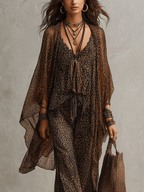 Xenia | Fließendes Dreiteiler-Set mit Leo-Print im Boho-Stil