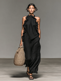 Tanja | Ärmelloses Maxikleid mit Volants und Taschen