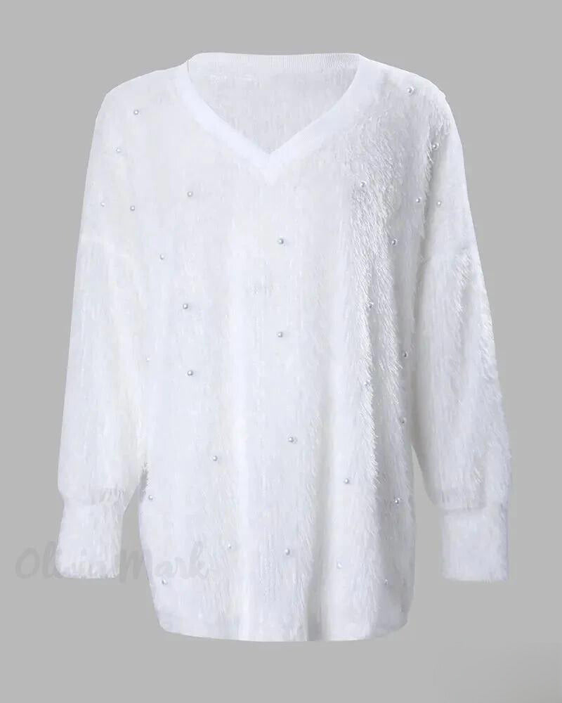 Helge | Strickpullover mit V-Ausschnitt und Perlendetails