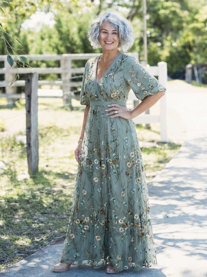 Élodie | Langes Blumenkleid mit V-Ausschnitt