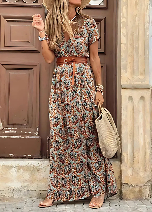 Justine | Lange Boho-Robe mit Gürtel