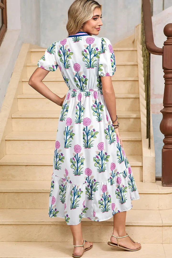 Tessa | Boho Midi-Kleid mit Volant und Puffärmeln