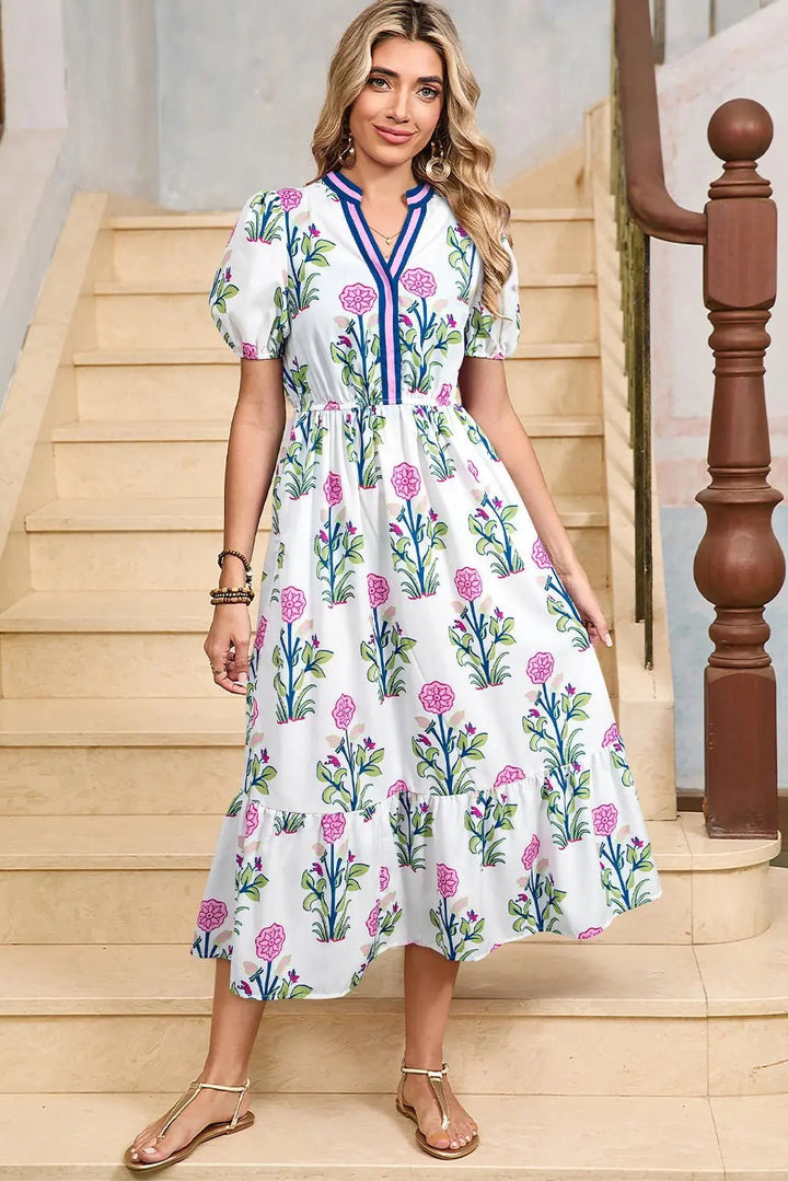 Tessa | Boho Midi-Kleid mit Volant und Puffärmeln