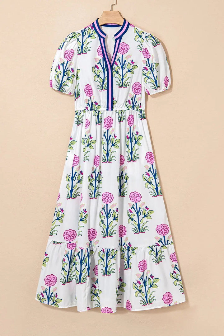 Tessa | Boho Midi-Kleid mit Volant und Puffärmeln