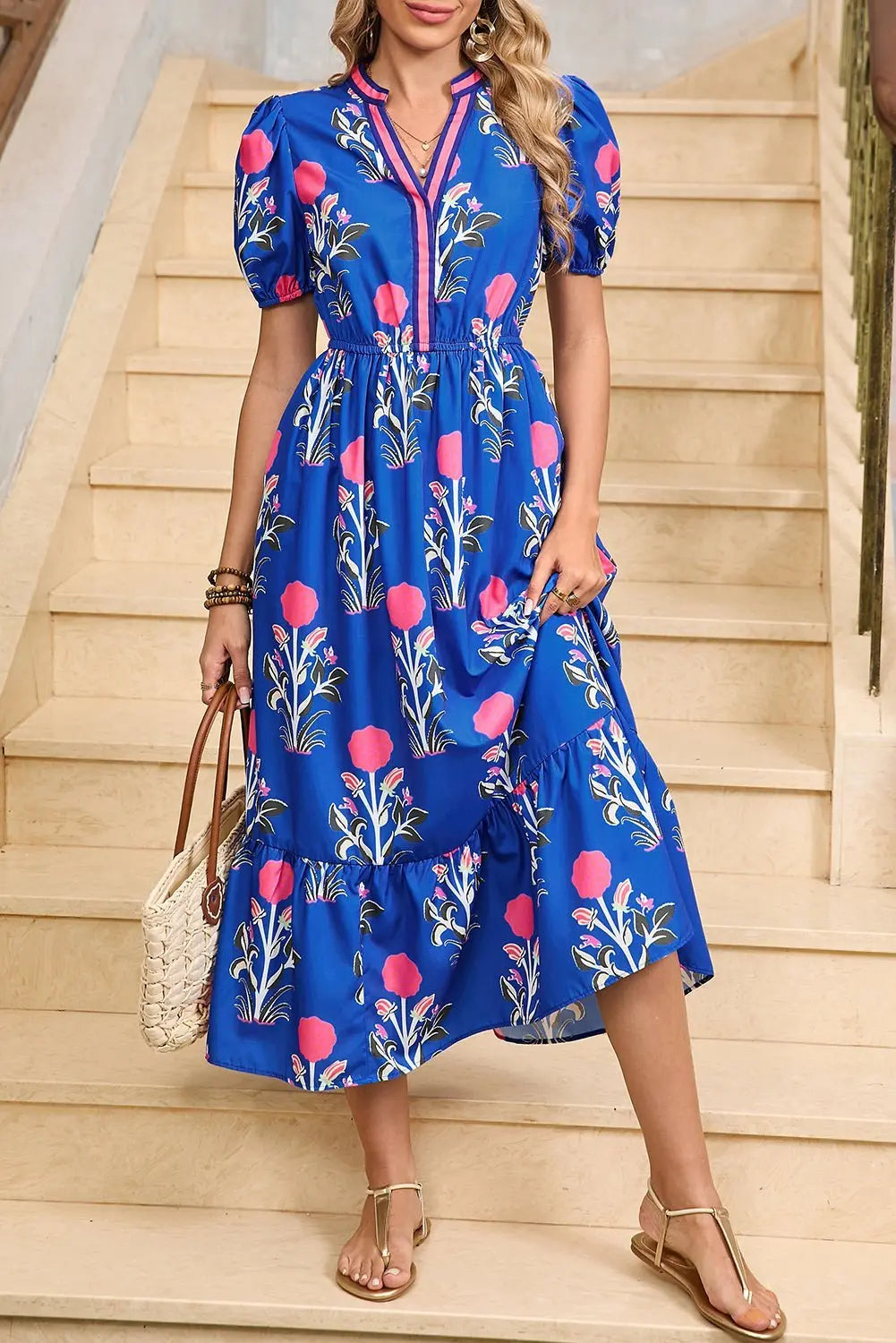 Tessa | Boho Midi-Kleid mit Volant und Puffärmeln