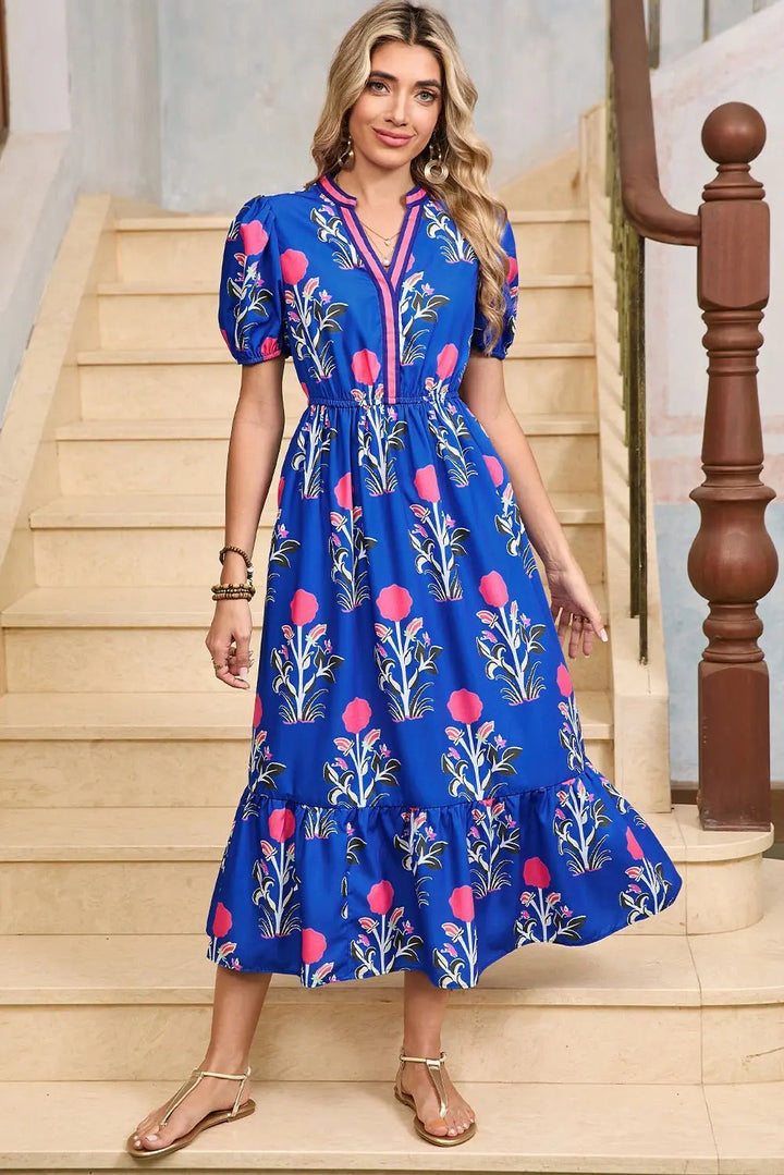 Tessa | Boho Midi-Kleid mit Volant und Puffärmeln
