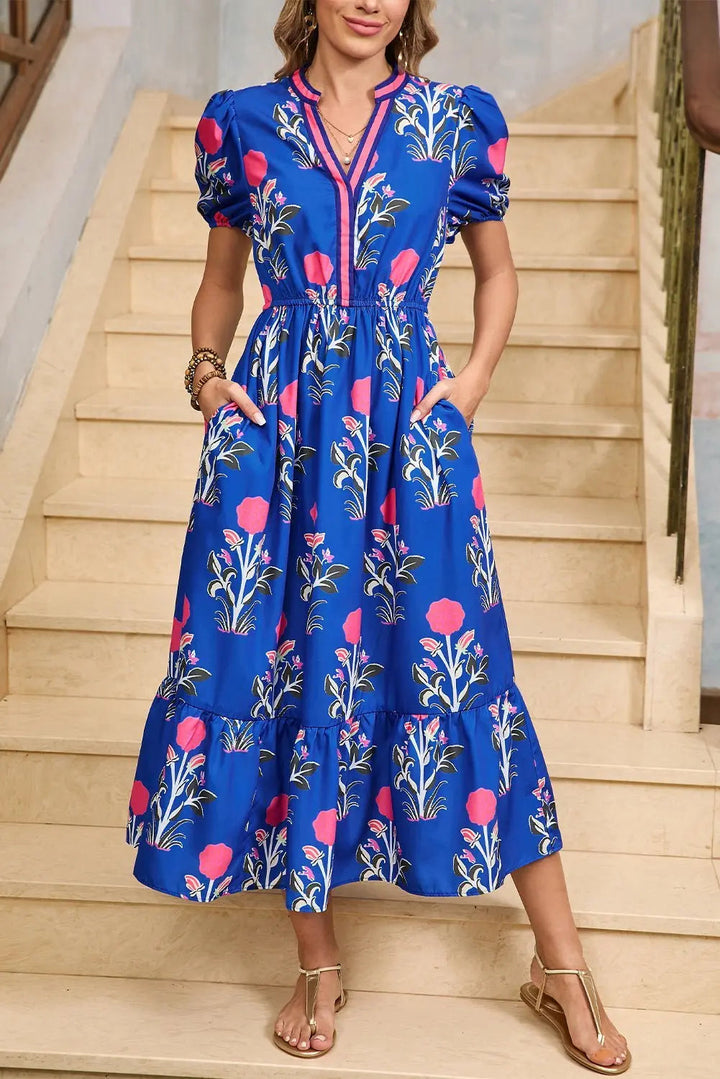Tessa | Boho Midi-Kleid mit Volant und Puffärmeln