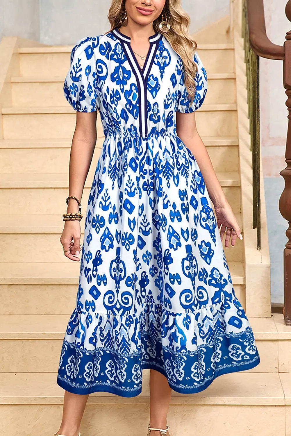 Tessa | Boho Midi-Kleid mit Volant und Puffärmeln
