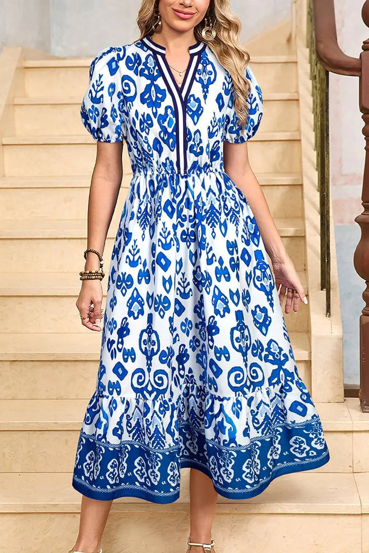Tessa | Boho Midi-Kleid mit Volant und Puffärmeln