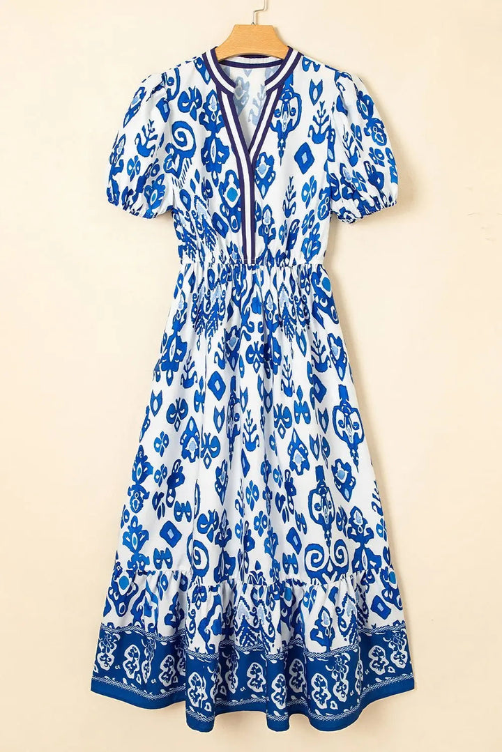 Tessa | Boho Midi-Kleid mit Volant und Puffärmeln