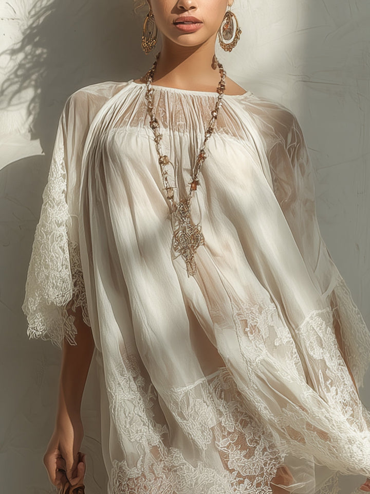 Ottilie | Chiffon-Minikleid mit Spitzeneinsätzen