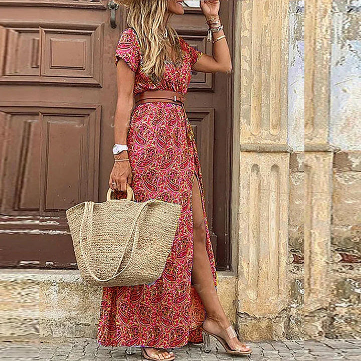 Justine | Lange Boho-Robe mit Gürtel