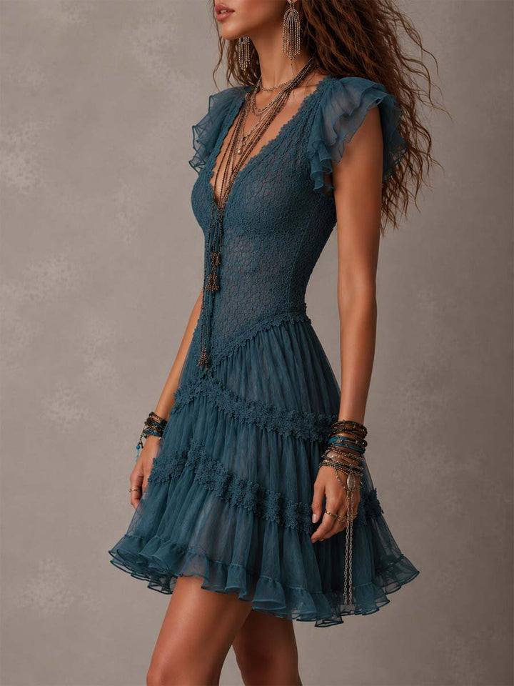 Rosalie | Retro-Minikleid aus Spitze und Chiffon mit Rüschen